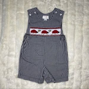 Vintage Gingham Onesie with Ladybug Embroidery
